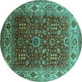 thumbnail image 1 of Ahgly Company Indoor Round Oriental Turquoise Blue Traditional Area Rugs, 7' Round, 1 of 4