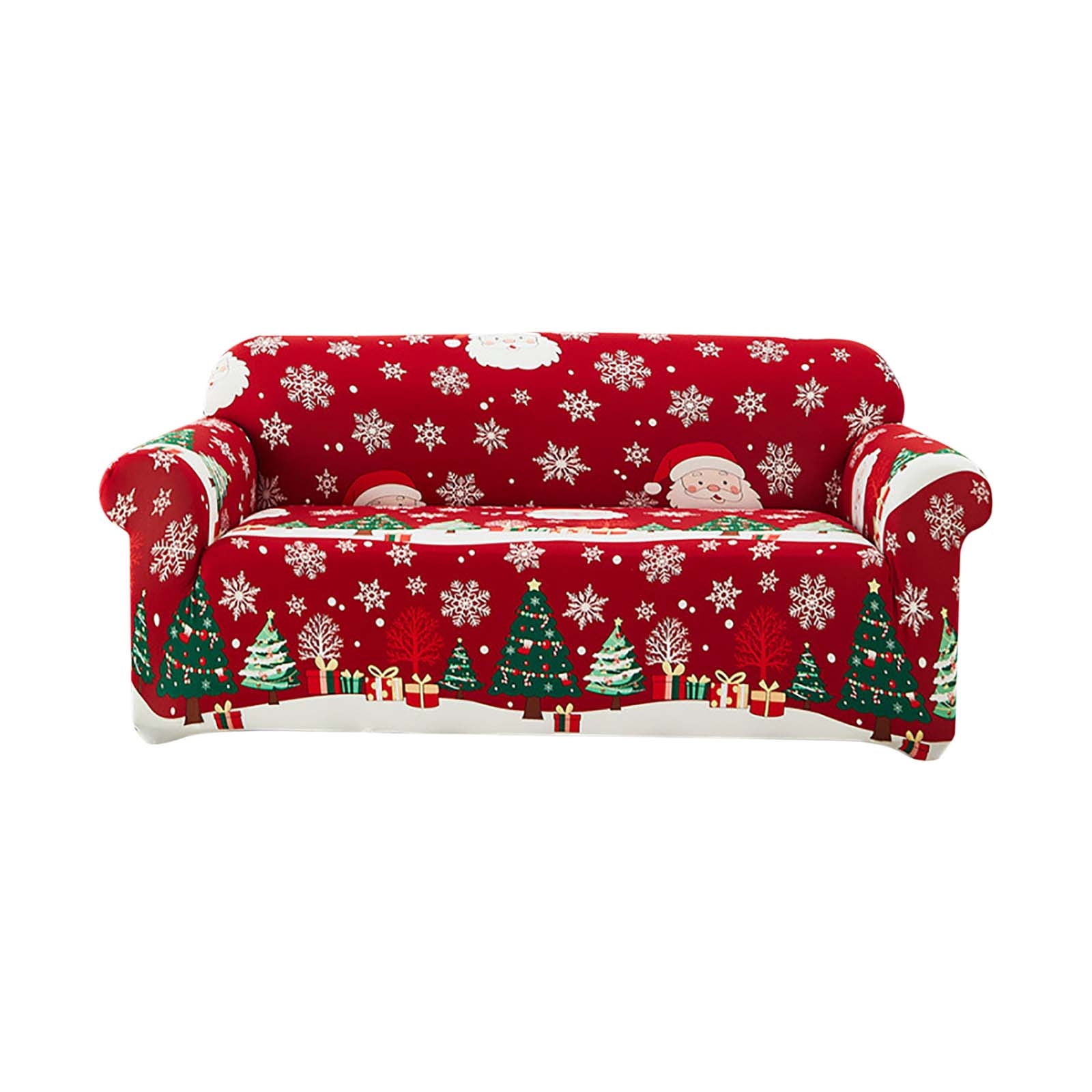 Loyerfyivos Christmas Sofa Cover Santa Claus Printed Sofa Couch Cover Washable Furniture Protector with Elastic Bottom Xmas Home Room Festival Decoration (3 Seater)
