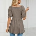 thumbnail image 5 of Sakmal Womens Summer Tops Brown Short Sleeve Solid V-Neck Tunic Womens Shirts Plus Size, 5 of 5
