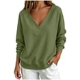 thumbnail image 3 of Horkkom V Neck Sweatshirt Women Pullover Solid Color Oversized Sweatshirts Casual Loose Sweat Shirts L, 3 of 6