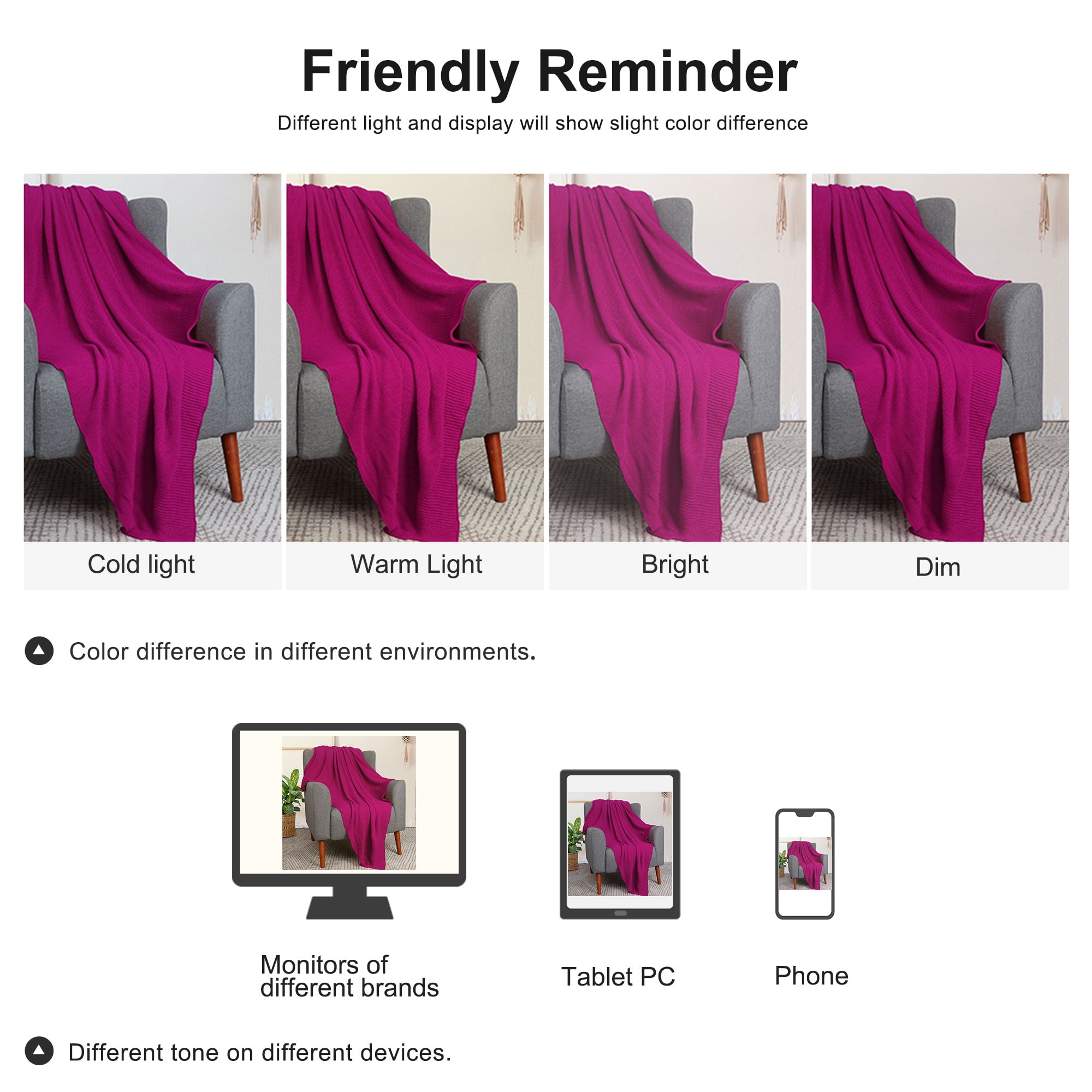 Unique Bargains Pure Cotton Soft Cable Knit Throw Blanket Fuchsia 50" x 60"
