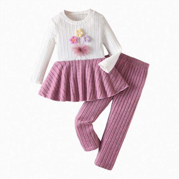 mgoYE Toddler Girl Clothes Fall Winter Outfits Girl Sweatshirt Top 4T 5T 6T 7T 8T Pants Set(Pink,8Y)