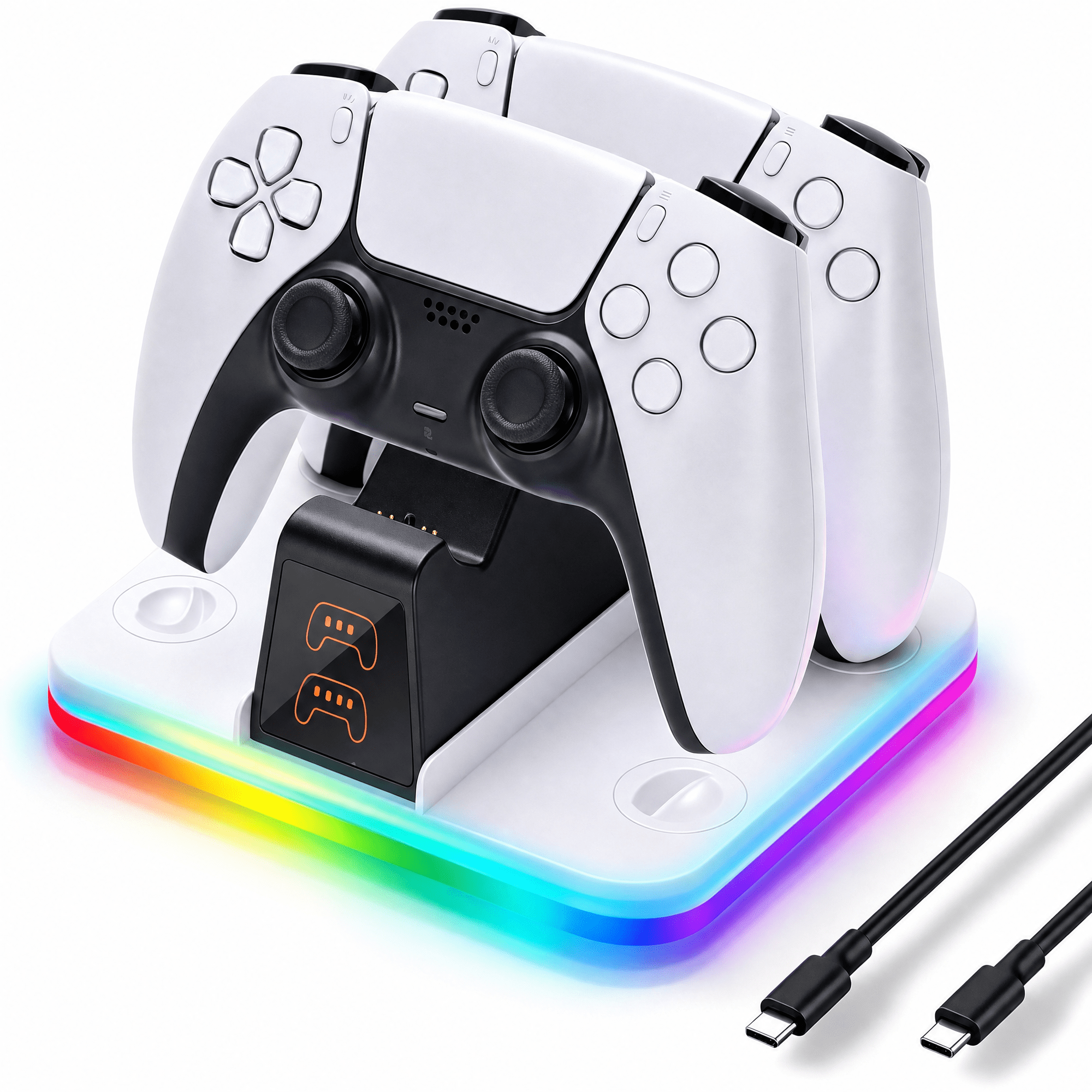 RGB Dual Charging Dock for PS5 DualSense & Edge Controller, Fast USB-C Charging Station, 7 Colors, Intelligent Protection, Non-Slip Base