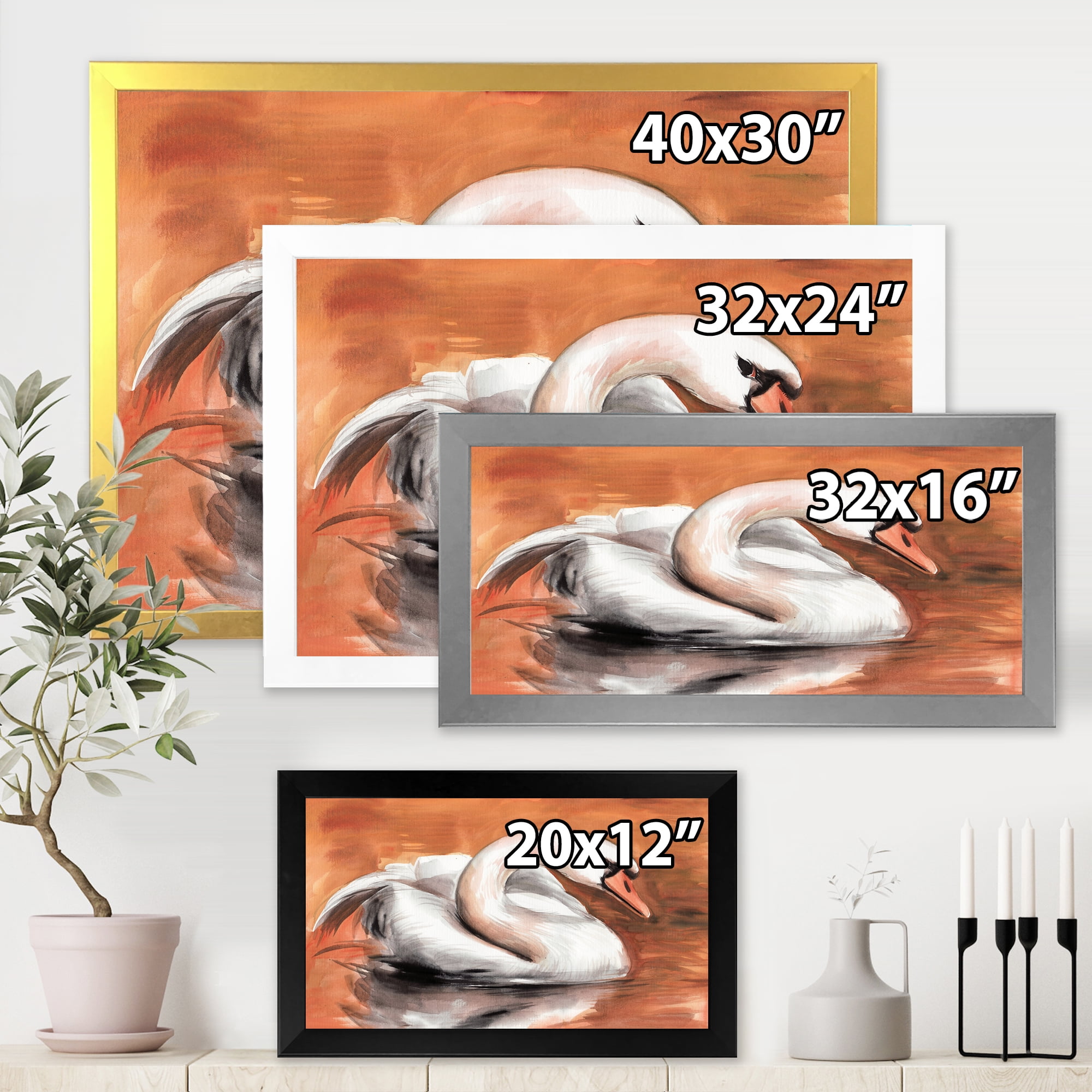 Designart 'Close Up Swan On The Water' Traditional Framed Art Print