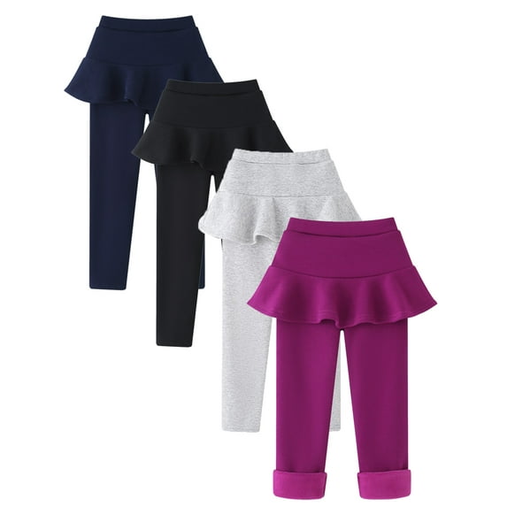 Yuanyu Kids Girls Culottes Leggings Pants Solid Fleece Lined Warm Thick Pantskirt Pants Tights Fall Winter 3-11Years