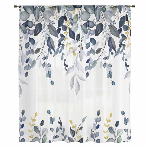 Blue Grey Eucalyptus Sheer Curtains 108" Extra Long, Watercolor Spring Weeping Botanical Light Filering Curtains, Privacy Drapes Simi Floor to Veiling Curtain for Living Room Large Window Treatment