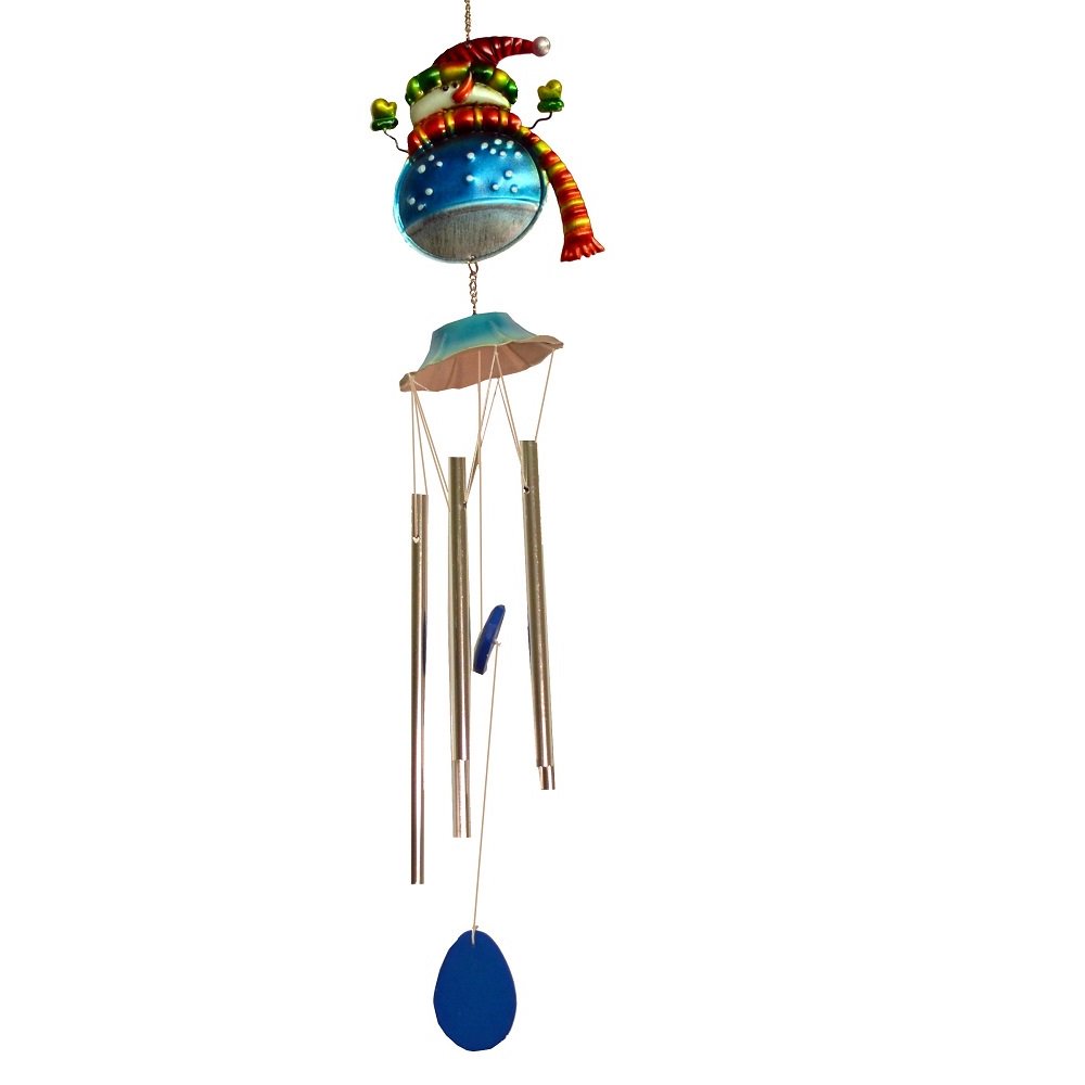 Blue Colored Snowman Metal Christmas Wind Chime Outdoor Garden