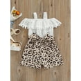 thumbnail image 2 of Seyurigaoka Infant Girls Summer Lace Patchwork Playsuit, Cold-shoulder Sleeveless Leopard/ Floral Print Bandage Romper with Bobbles, 2 of 9