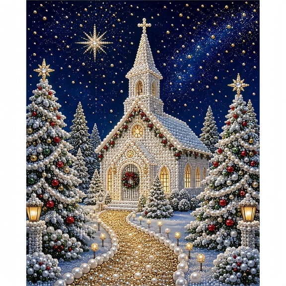 Clearance! Christmas Church Diamond Art Kit for Adults, Diamond Paintings Pearl Art Kit, Religious Wall Christian Pearl Craft Kit Gift (A)