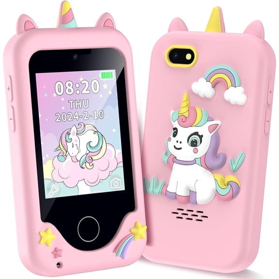 Kids Smart Phone for Girls, Christmas Birthday Gift for Ages 3-8, Toddler Learning Toy Touchscreen Cell Phone with Dual Camera, Music Player, Game, 8GB SD Card (Pink)