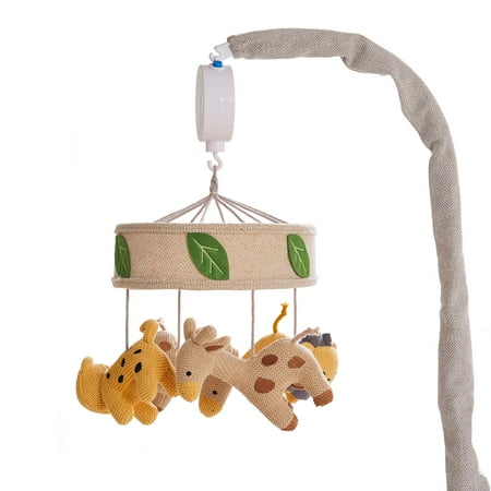 UPC: 0190945143907 | Levtex Baby – Zuma Musical Rotating Baby Crib Mobile – Knitted Animals – Brown Ochre Grey Green and Taupe – Nursery Accessories
