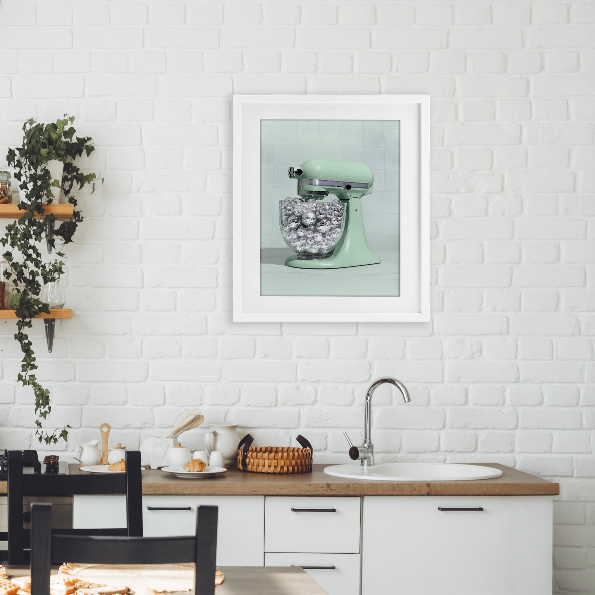Stupell Industries Disco Kitchen Mixer over Green White Framed Print Under Glass, design by LISH Creative