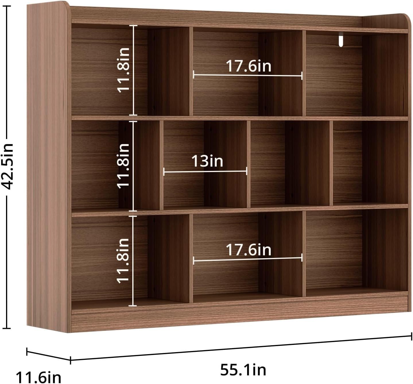DIYART Brown Wood Bookcase with 3 Tier Open Shelves, 10-Cube Storage Shelf, 55.1" W x 42.5" H