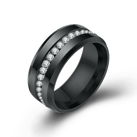 Yomhary Men's Eternity Stainless Steel Ring with Cubic Zirconia CZ ,8MM Width ,Black,Size #9