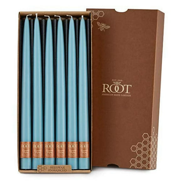 ROOT Candles Unscented Dipped Taper Candles, 12-inch Tall, Box of 12, Color: Sky