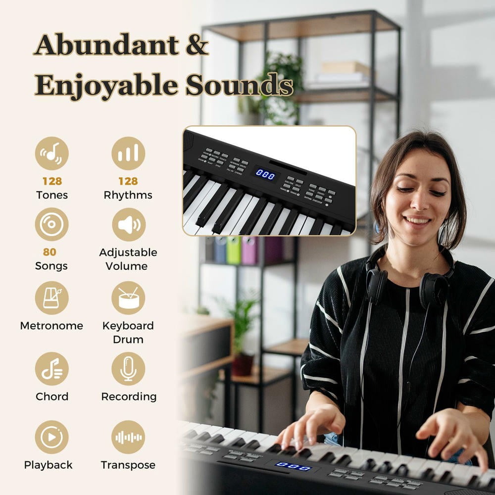 GVN 61-Key Electronic Keys Music Piano Keyboard for Kids with MIDI and Split Function for Toddlers Boys Girls, Beginner, Black