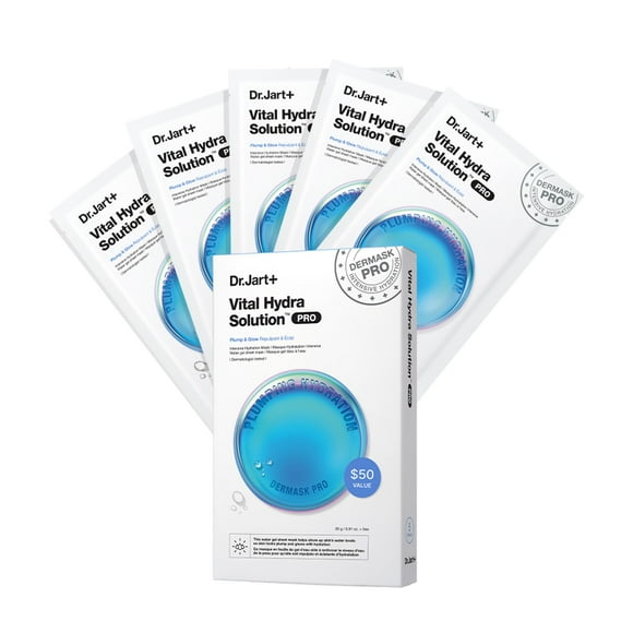 Dr.Jart+ Dermask Vital Hydra Solution Glow Face Mask with Hyaluronic Acid | Sheet Mask | Korean Skin Care, 5 Pack