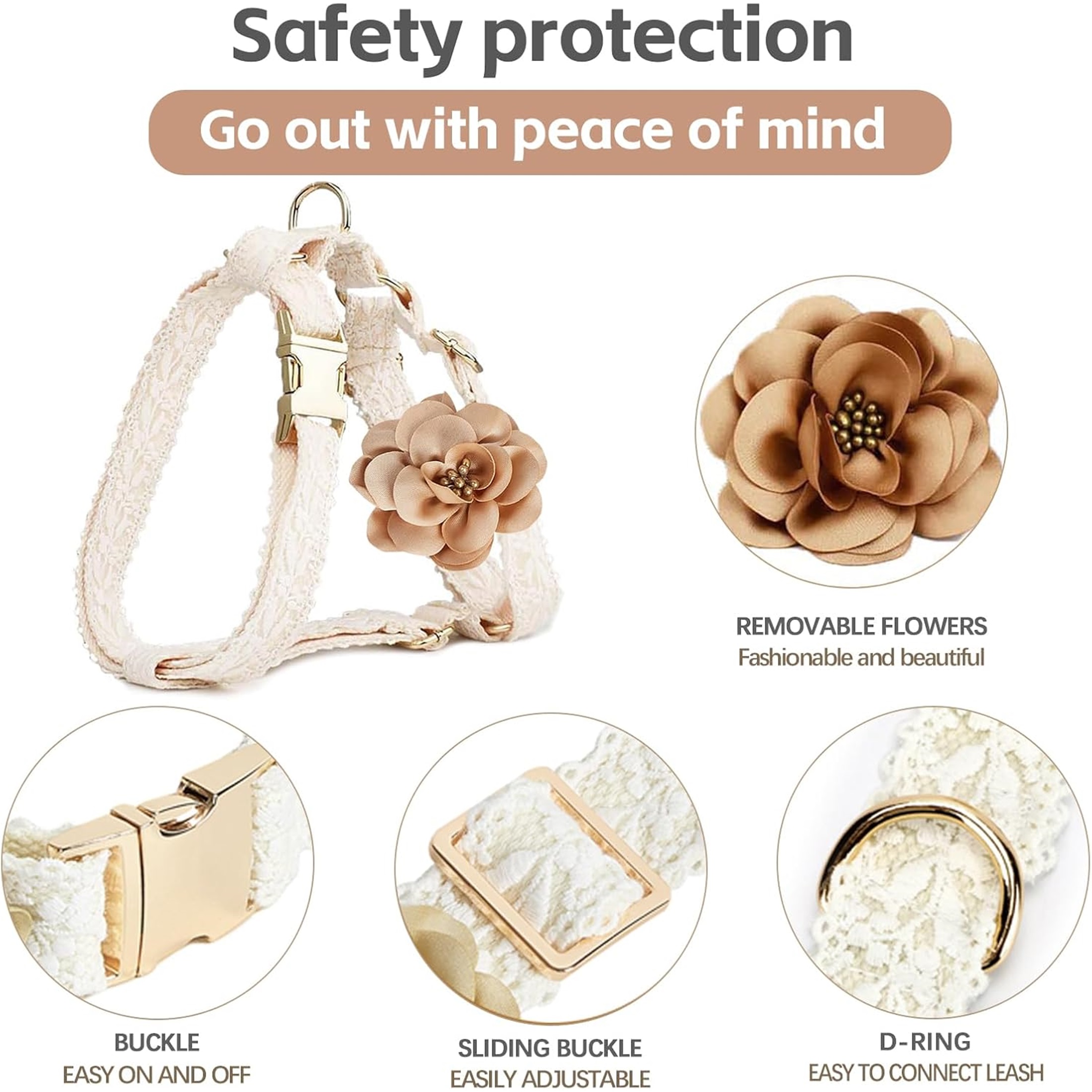 UOSIA Soft Lace Dog Harness and Leash Set,Adjustable Dog Wedding Harness Vest