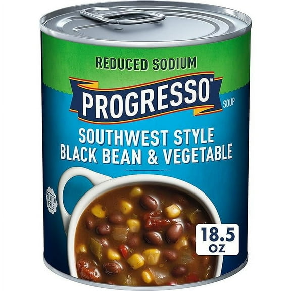 Progresso Reduced Sodium, Southwest Style Black Bean & Vegetable Canned Soup, Gluten Free, 18.5 oz. ( Pack of 2 )
