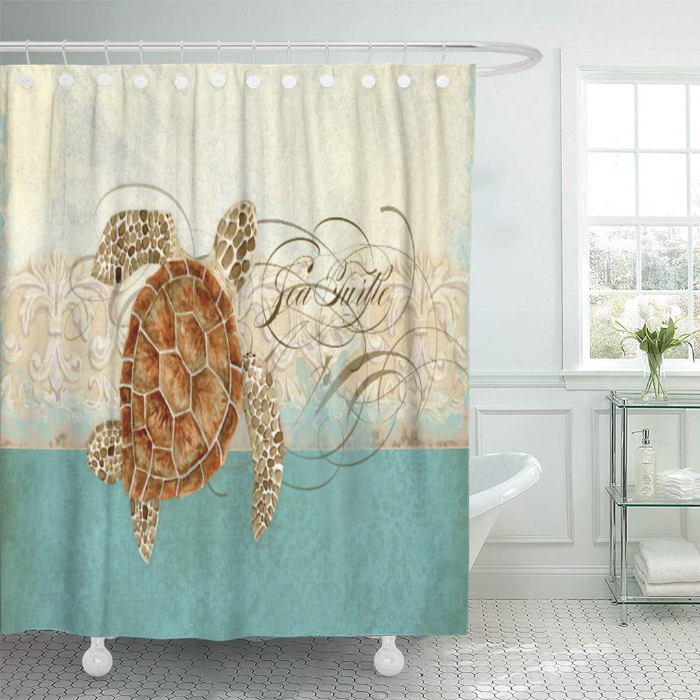 Cynlon Green Seas Sea Turtle Modern, Coastal Decor Shower Curtains