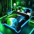 thumbnail image 2 of meiyoeat Neon Lightning Gamer Twin Comforter Sets for Teens Boys, Electric Green Blue Gaming Bedding Set, Black Reversible 2 Pieces, 1 Comforter and 1 Pillowcase, 2 of 6