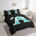 thumbnail image 3 of Manfei Initial A Letter Twin Bedding Sets 7-Piece for Kid, Princess Cyan Bowknot Bedding Comforter Set, Kawaii Cute Cartoon Reversible Sheet Sets, Breathable Home Decor, 3 of 7