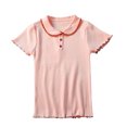 thumbnail image 1 of Camisa De Punto Mujer Verano Con Volantes Manga Corta Cuello De Muñeca Casual Top, Rosa Scienceny AP001288-02B, 1 of 7