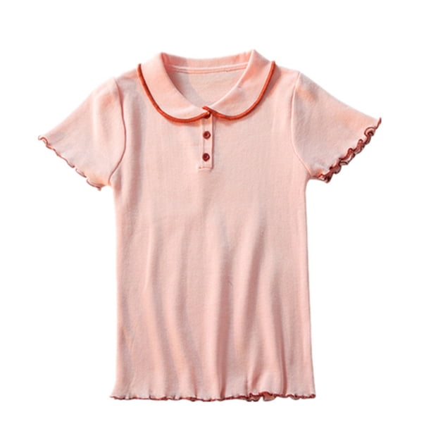 Camisa De Punto Mujer Verano Con Volantes Manga Corta Cuello De Muñeca Casual Top, Rosa Advancent AP001288-02B