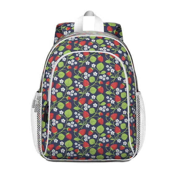 Black Strawberry Plants Fruit Backpack for School,Cute School Bag,Schoolbag with Adjustable Shoulder Straps & Padded Back,15"x11.42"x5.5"