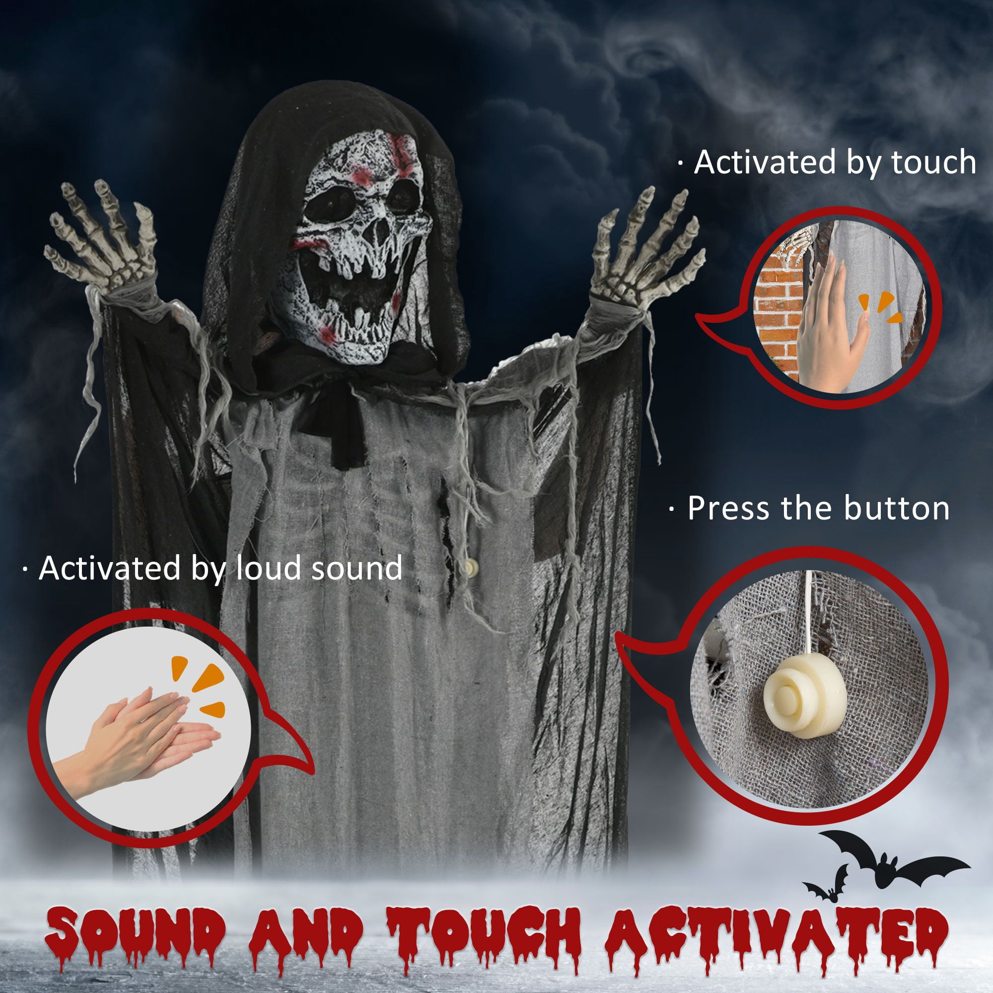 74 Inch Animated Skeleton Witch Halloween Decoration with Sound and Motion