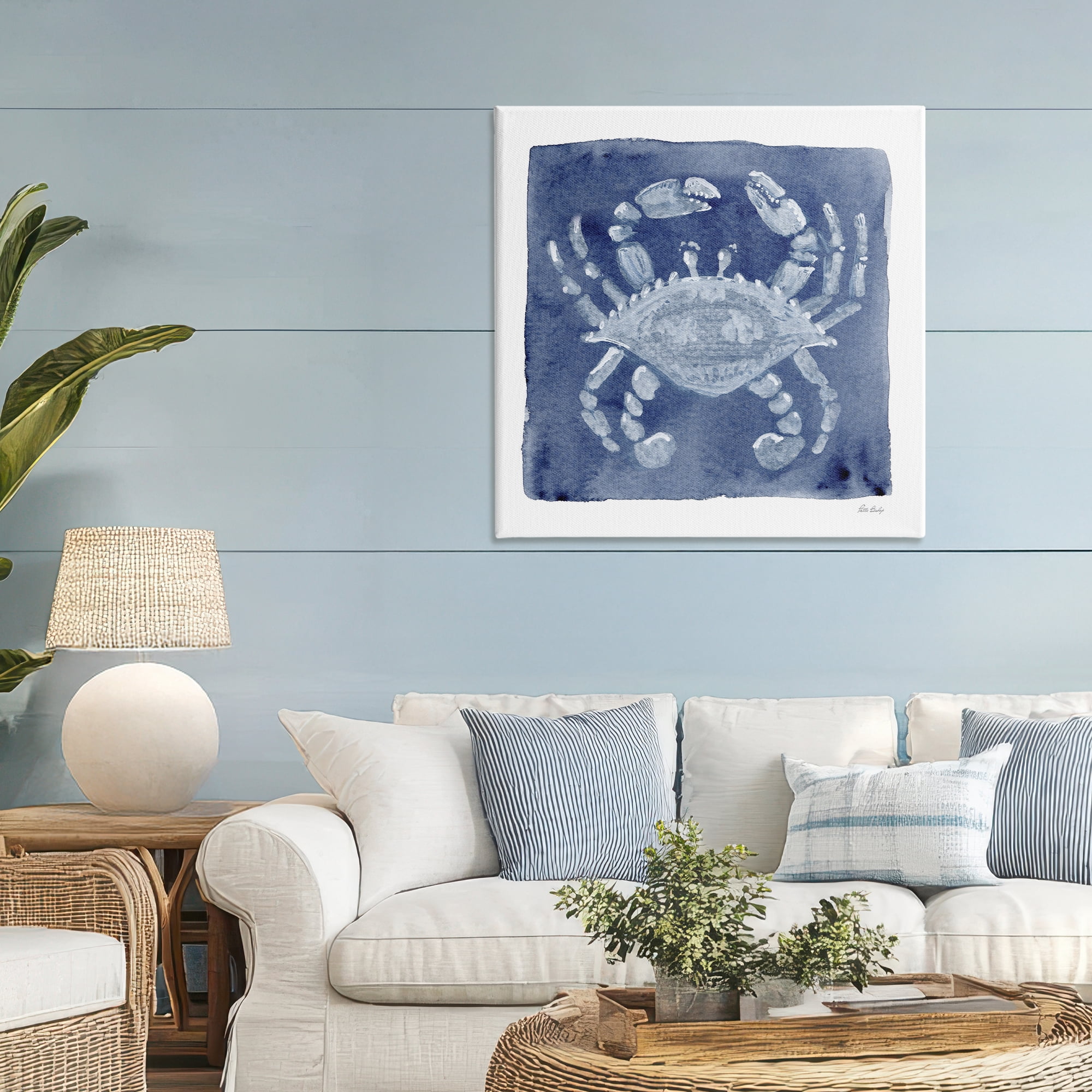 Stupell Industries White Crab on Indigo Canvas Wall Art, design by Patti Bishop