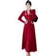thumbnail image 1 of Mujer invierno otoño tejido Midi largo una línea vestidos solapa cuello botón prendas de punto ropa delgada, 1 of 3