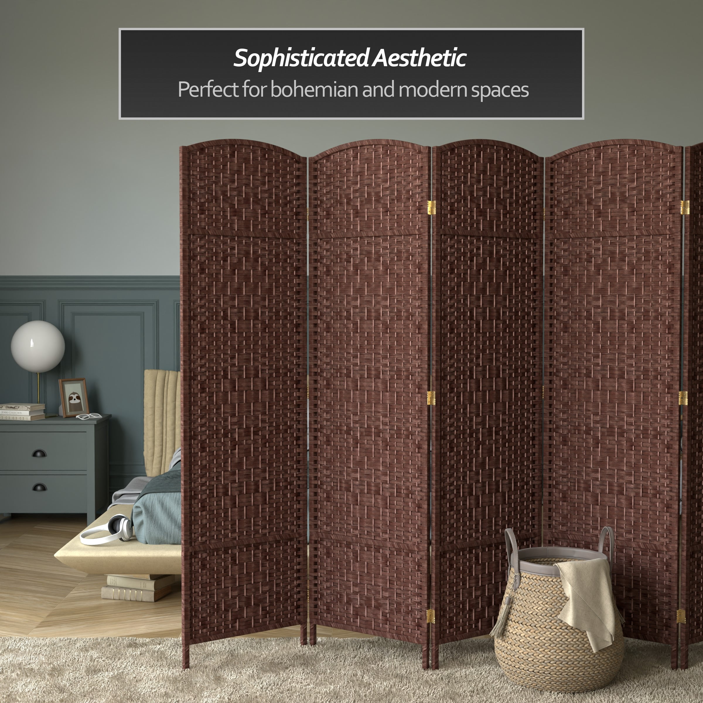 Red Lantern 6 ft. Tall Diamond Weave Fiber Room Divider - Dark Red - 6 Panel