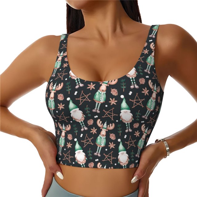 Balery Christmas cute deer old man Sujetadores deportivos con espalda cruzada para mujer, acolchados, sin costuras, de alto impacto, ideales para yoga, gimnasio, entrenamiento y fitness.-XX-Large