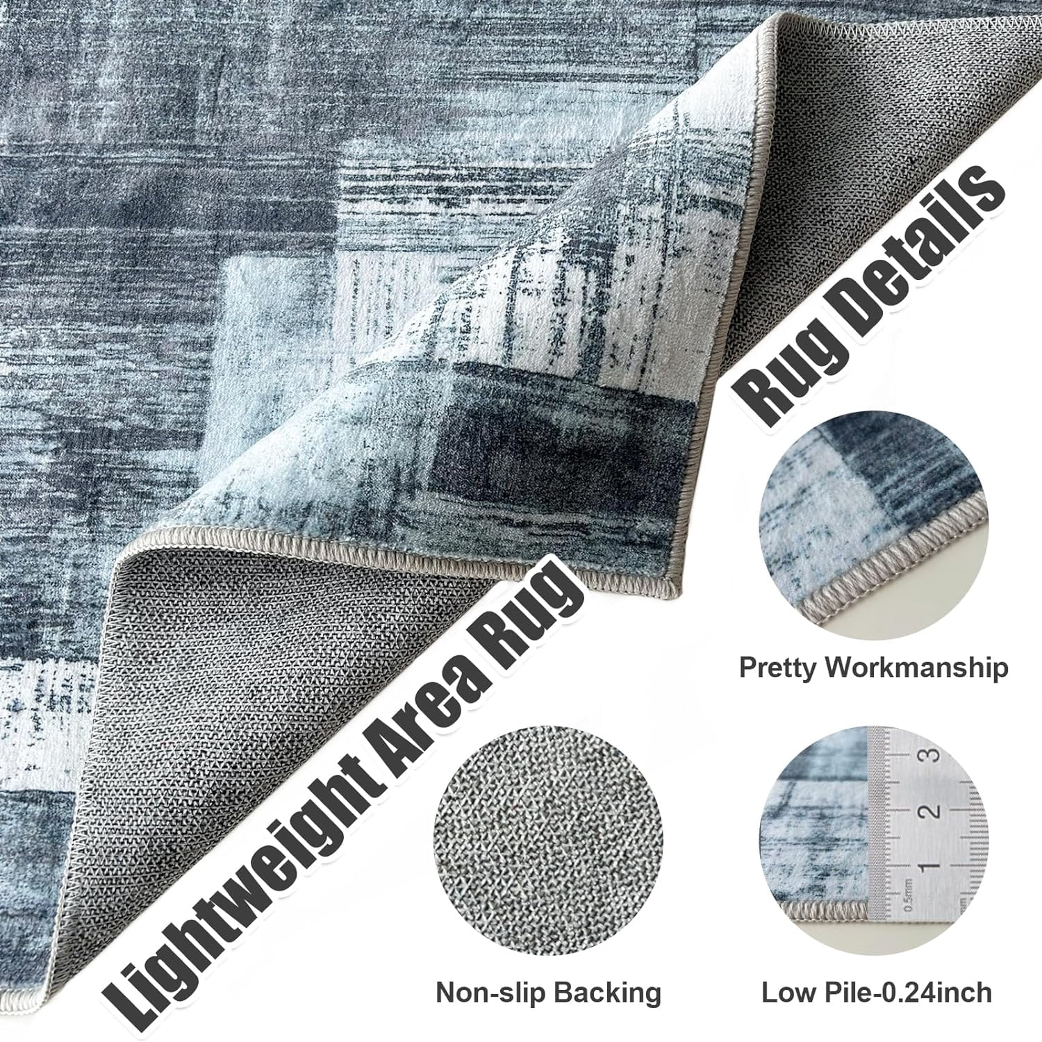VK·LIVING Area Rugs Machine Washble Rug 8'x 10' Modern Decor Rug Thin Living Room Rug Non Slip Bedroom Rug Soft Low Pile Rug Lightweight Rug