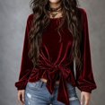 thumbnail image 2 of Basysin Velvet Tops for Women Dressy Casual Crewneck Long Sleeve Shirt Fall Winter Fashion Party Blouses Crew Neck Sweatshirts Women Y2k Tops For Women, 2 of 6