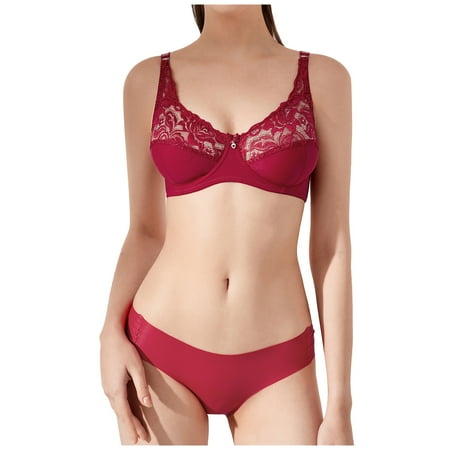 

DNDKILG Babydoll Sexy Lingerie for Women Teddy Lingerie Set Lace Bra and Panty Sets Wine S
