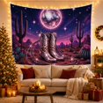 thumbnail image 3 of Iridescent Cowboy Boots with Lasso Beneath Desert Disco Ball, Dreamy Psychedelic for Western Fans, Neon Desert Art, Birthday Gift, Tapestry Wall Hanging for Bedroom and Studio, 3 of 7