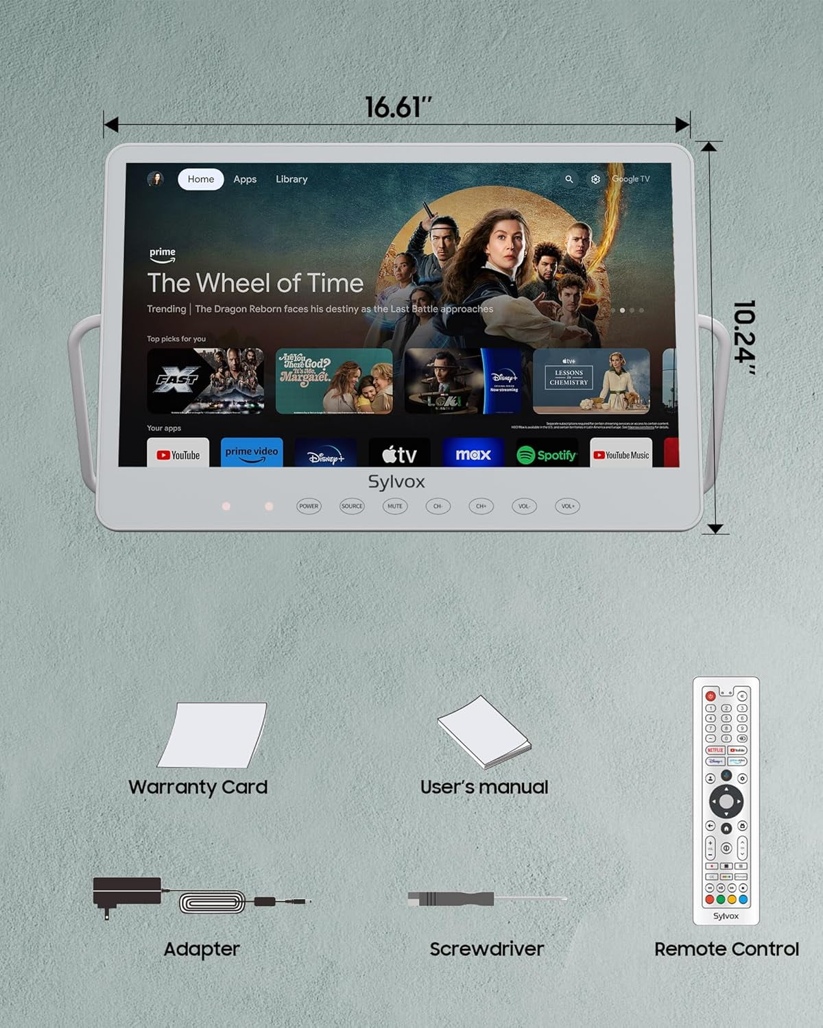 SYLVOX 15.6" Portable TV, 1080P Google TV with Rechargable Battery 6H/10000 mAh, IP66 Waterproof