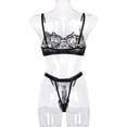 thumbnail image 3 of Encaje sexy conjunto de ropa interior sujetador ropa interior regalo para mujeres niñas, negro, L 2 piezas Methold XX000054-36, 3 of 7