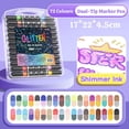 thumbnail image 1 of Dual Tip Glitter Marker Pens, 12 Pack with Soft Tip and Pearl Glitter, 10ml Art Supplies for Journaling, Coloring Books, DIY Crafts, School Projects, Smooth Writing No Bleed Gel Ink, 1 of 6