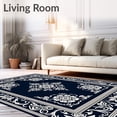 thumbnail image 2 of ODIKA 4'x6' Machine Washable Non-Slip Area Rug, Vintage Damask Flourish Design with Central Rosette High Traffic Rug with Pad, Black, 474757, 2 of 8