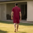 thumbnail image 3 of GrmtClth Men's Short Sets 2 Piece 2026 Beach Short Sleeve Tops Vacation Short Pants Clothing Workout Textured Outfit Wine L, 3 of 6