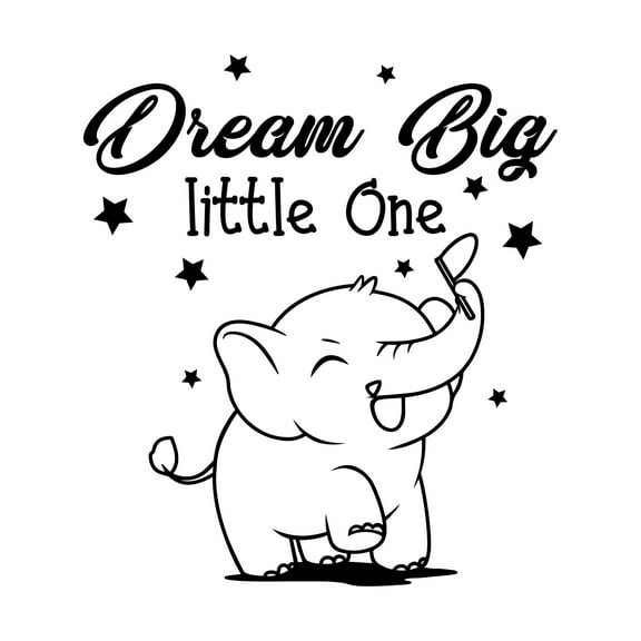 Children Dream Big Little One Loving Quote Wall Decal Decoration Cute Little Elephant Happy Baby Elephant Beautiful Stars Lasts Years and Easily Removable - Size: 9 In(W) x 10 In(H)