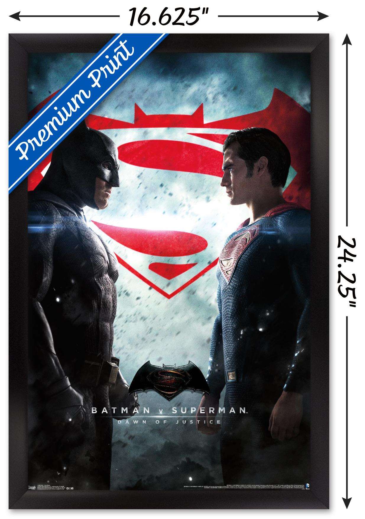 DC Comics Movie - Batman v Superman - One Sheet Wall Poster, 14.725" x 22.375", Framed