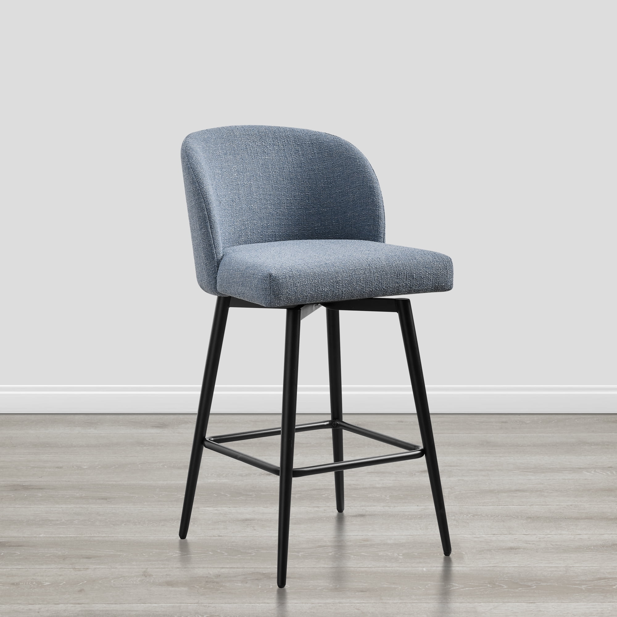 Spruce & Spring Counter Height Swivel Barstool with Metal Legs Set of 2, Blue, Fabric