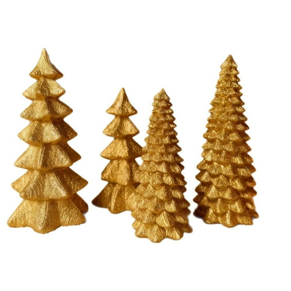 Deeceymbur Set of 4 Lighted Gold Christmas Tree Decorations Battery Operated Tabletop Trees for Festive Home Decor