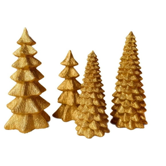 Set of 4 Lighted Gold Christmas Tree Decorations: Festive Home Tabletop Tree Lights