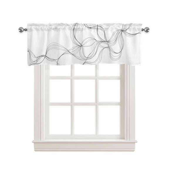 Modern White Kitchen Valances for Windows Farmhouse Linen Window Valance Curtain for Living Room Window Treatment Minimalist Abstract Ribbon A Sketch Rt Valance Rod Pocket Topper Drape, 42 x 18 Inch