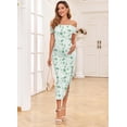 thumbnail image 4 of Vestido de maternidad AISWI de malla con abertura en los hombros descubiertos, verde fruncido, 4 of 5